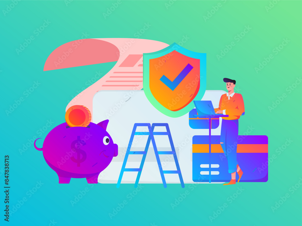 Obraz premium Internet financial management investment flat vector concept operation hand drawn illustration 