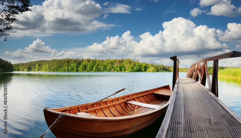 Obraz premium boat on the lake boat, lake, water, sky, landscape, river, nature, summer, fishing