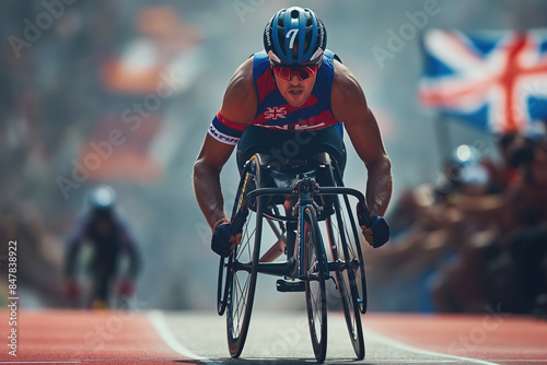 disabled para athletes participate in races using special wheelchairs