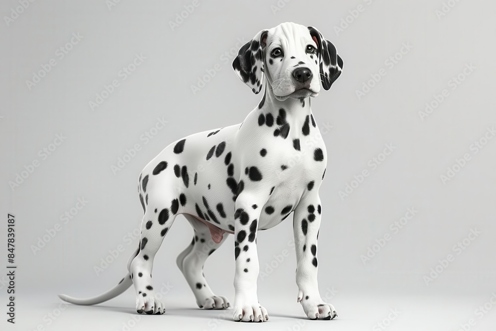 Adorable Dalmatian puppy standing on a plain white background. Perfect for pet lovers and themed designs. Adorable Dalmatian puppy standing on a plain white background. Perfect for pet lovers and themed designs.