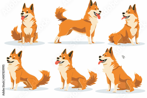 Cartoon dog. Active pet animal, cute puppy and dogs in different poses, running, jumping and sleeping character vector illustration set
