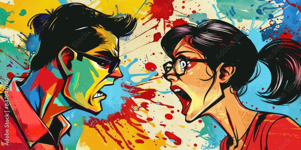 Naklejka premium Comic Style Argument Between a Man and Woman.