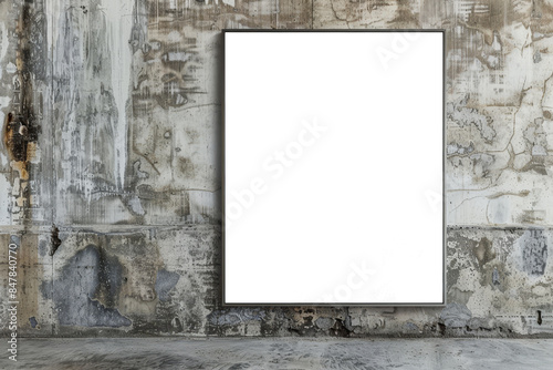 Industrial Minimalist Interior Mock-up with Empty Framed Art on Concrete Wall