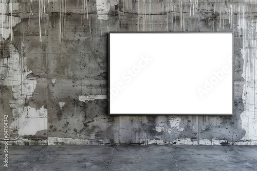 Industrial Minimalist Interior Mock-up with Empty Framed Art on Concrete Wall photo