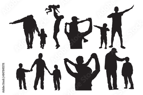 silhouette of father and children vector stock illustration. illustration for father's day