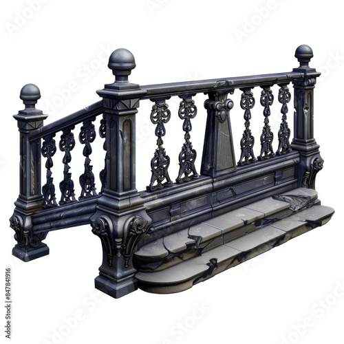 Weathered Stone Staircase With Ornate Iron Railing
