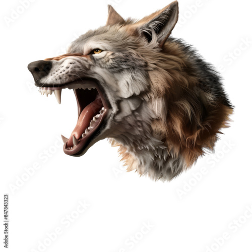 A Profile Portrait of a Wolf With Its Mouth Open and Teeth Showing