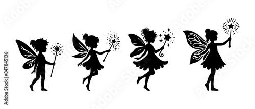 Fairy child side view silhouette black filled vector Illustration icon