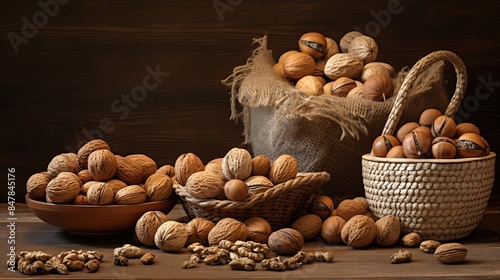 Baskets of Nuts: Natural Scene Background