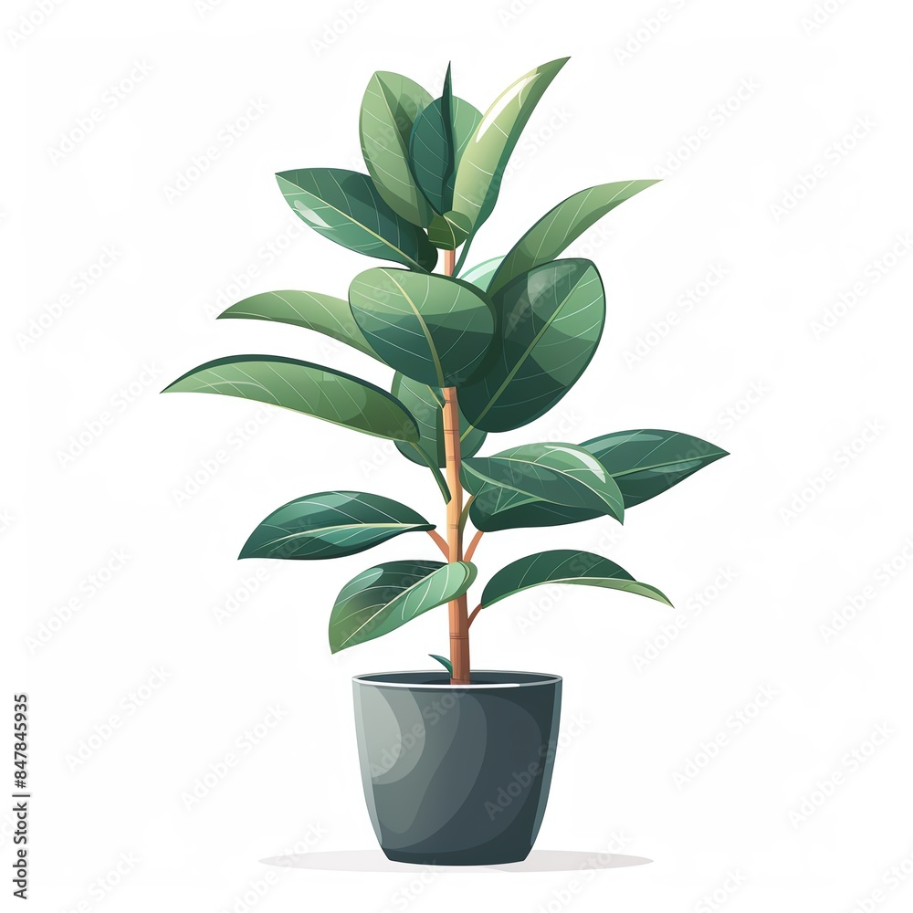 A rubber plant clipart, house plant element, dark green, isolated on white background A rubber plant clipart, house plant element, dark green, isolated on white background