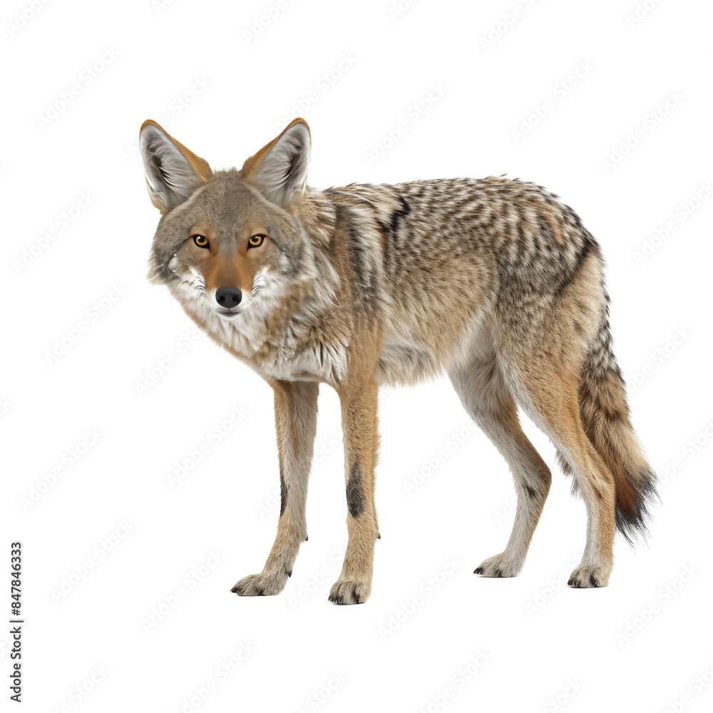 Fototapeta premium A Close-Up Portrait of a Coyote Standing Against a White Background
