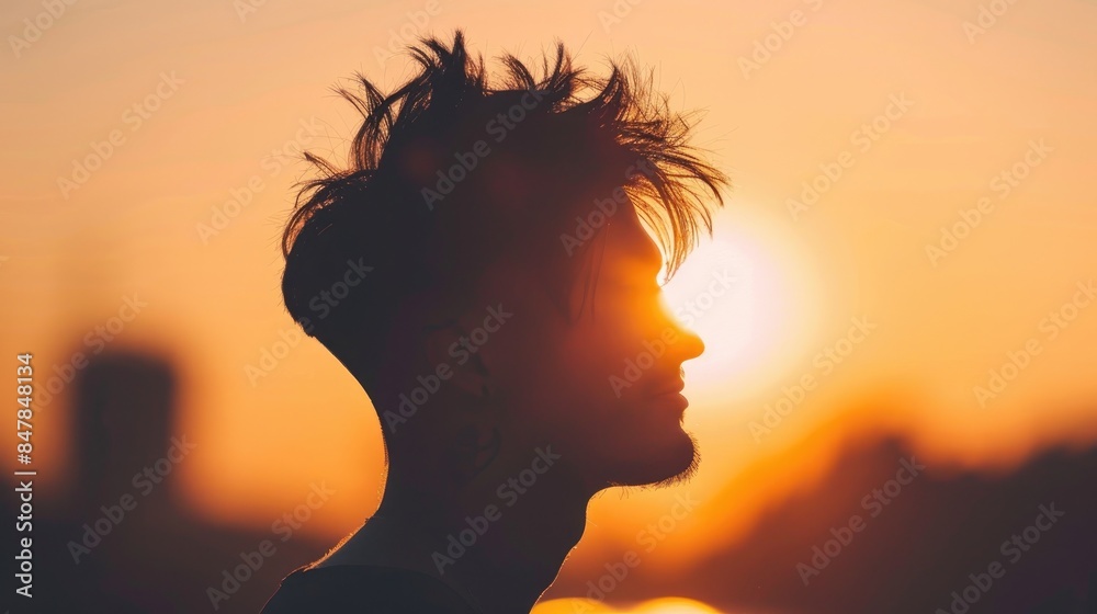 The man with a stylish haircut had a silhouette that exuded happiness and kindness The man with a stylish haircut had a silhouette that exuded happiness and kindness