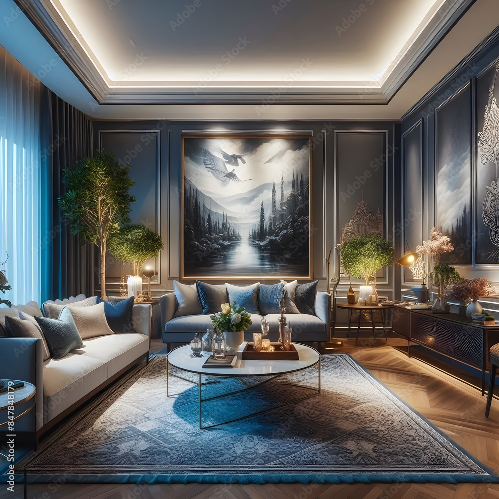 Fototapeta premium modern living room with fireplace