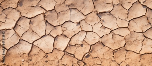Closeup dry cracked earth background clay desert texture on rock. Creative banner. Copyspace image