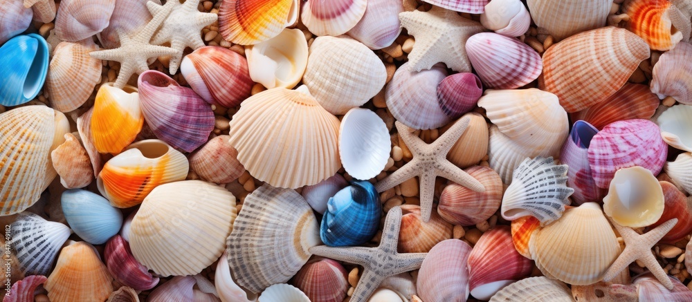 very beautiful seashells seashells of different colors. Creative banner. Copyspace image