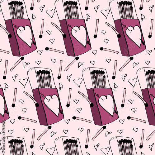 Seamless pattern pink girly matchbox.  Open pink matchbox pattern.