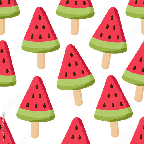 Seamless ice cream pattern watermelon fruit ice on a stick is perfect for a festive and fun decoration
