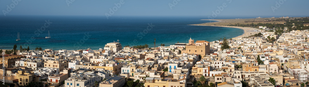 San Vito Lo Capo panoramic aerial view of sicily italy tourist resort beach town San Vito Lo Capo panoramic aerial view of sicily italy tourist resort beach town