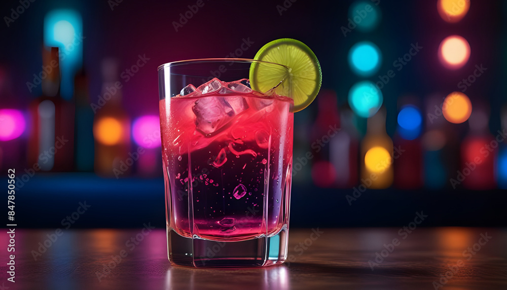 Rave party drink with glass of cocktail in hypnotic neon light. Generative AI Rave party drink with glass of cocktail in hypnotic neon light. Generative AI