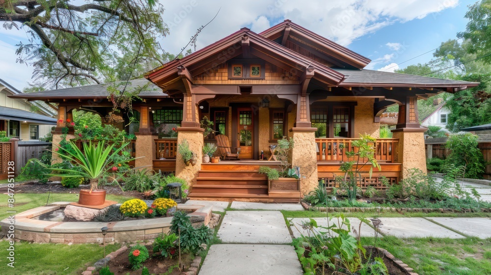 charming craftsman bungalow with intricate wood details, a covered porch, and a small garden charming craftsman bungalow with intricate wood details, a covered porch, and a small garden