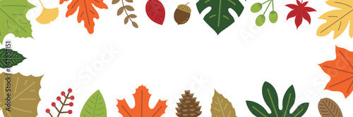 シンプルな葉っぱと木の実のフレームデザイン