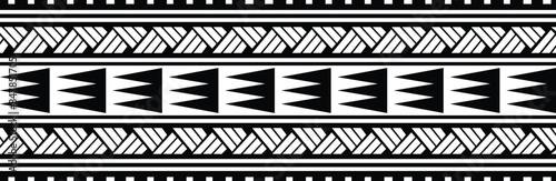 Polynesian design tribal tattoo border. Tribal design ethnic maori band. Tattoo ribbon sleeve bracelet. Fabric seamless isolated hawaiian pattern on white background.