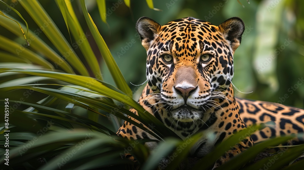 Majestic Jaguar resting in lush rainforest habitat, South America wildlife photography Majestic Jaguar resting in lush rainforest habitat, South America wildlife photography