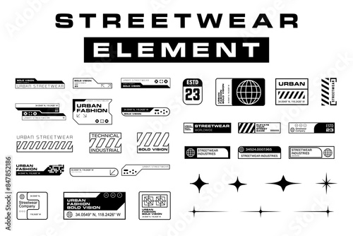 Futuristic streetwear cyberpunk shape element technology graphic vector design template