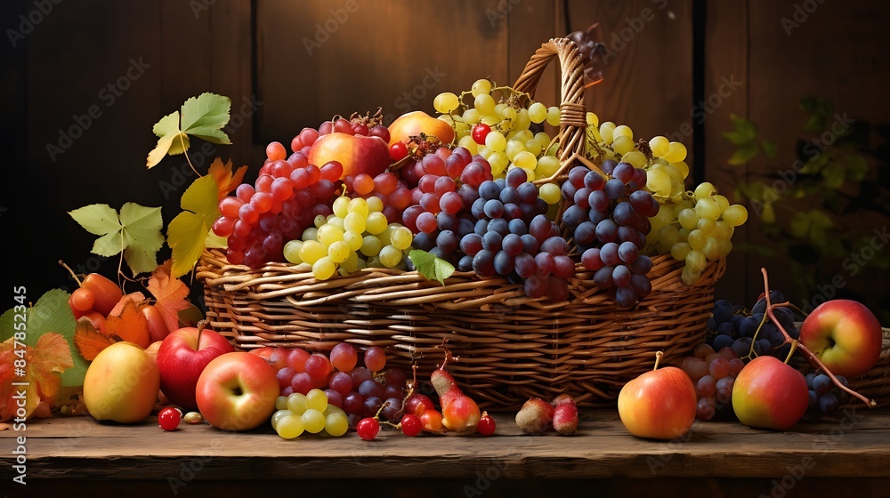 Bountiful Harvest: Pile of Fruits Placed on a Table Bountiful Harvest: Pile of Fruits Placed on a Table