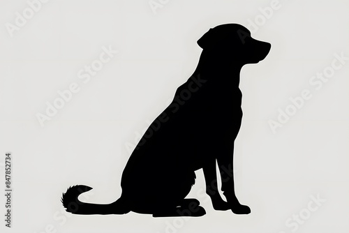 Labrador dog silhouette sitting with tail curled, facing away on white background.