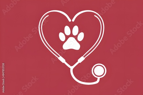 Stethoscope with heart shape and paw print for pet health and care.