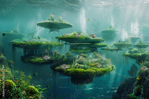 futuristic underwater bioreactor power station for producing algae artistic illustration photo