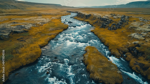 Aerial view of Strutsfoss waterfall in Eastern Iceland