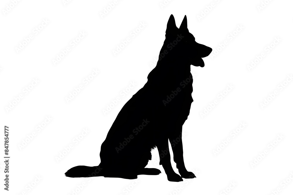 Attentive dog silhouette with perked ears sitting upright, gazing into the distance. Attentive dog silhouette with perked ears sitting upright, gazing into the distance.