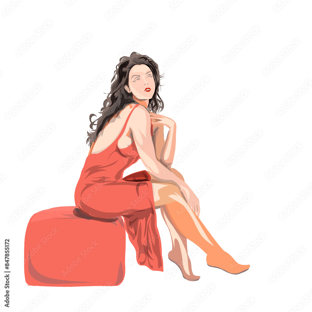 Naklejka premium a beautiful woman was sitting on the sofa