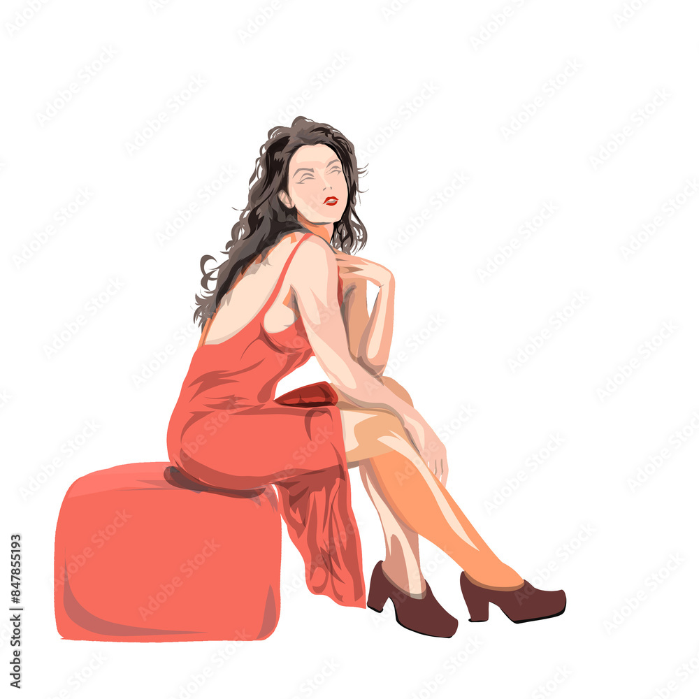 Naklejka premium a beautiful woman was sitting on the sofa
