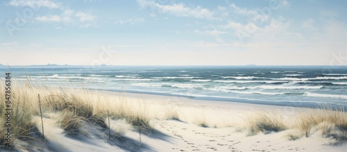 Fototapeta Naklejka Na Ścianę i Meble -  Beach and seascapes with water and dunes. Creative banner. Copyspace image