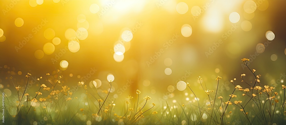 Obraz premium Yellow bokeh texture background from nature. Creative banner. Copyspace image
