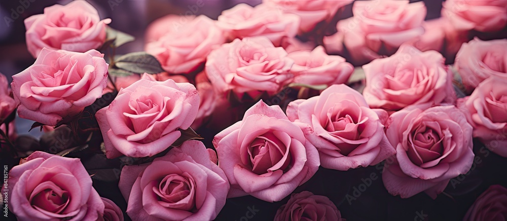 Pink roses growing outside. Creative banner. Copyspace image Pink roses growing outside. Creative banner. Copyspace image