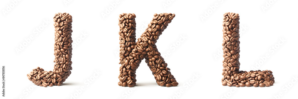 Alphabet made from Coffee beans on white background. Generative AI