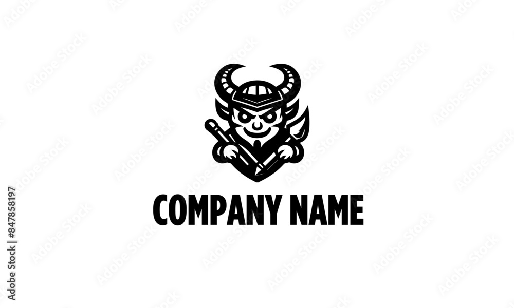 Devil cartoonish character mascot logo icon in black and white