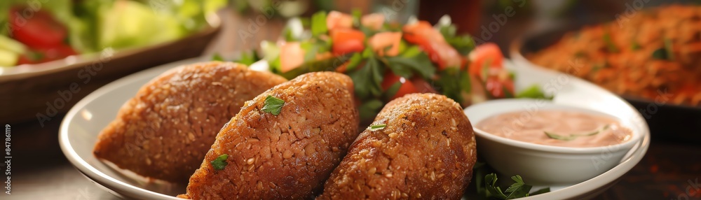 A detailed shot of a plate of kibbeh