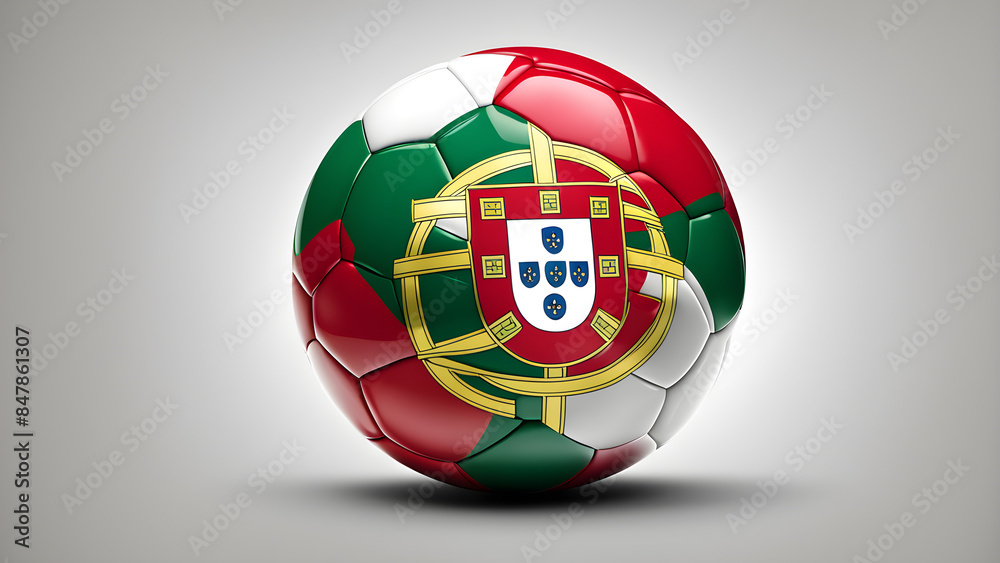 Obraz premium The symbolic power of success and victory. soccer ball on Portugal flag background. Generative Ai