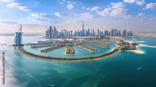 Aerial view of Dubai Palm Jumeirah island, United Arab Emirates