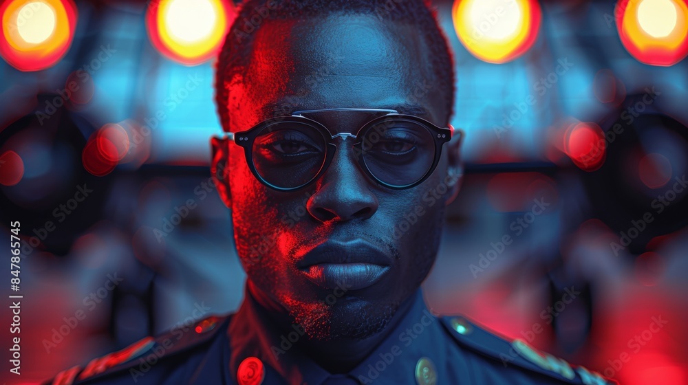 African american pilot with sunglasses in uniform African american pilot with sunglasses in uniform