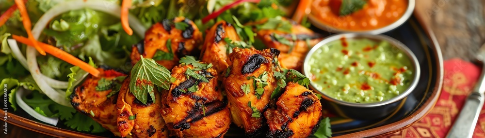 A vibrant capture of a plate of Chicken Tikka A vibrant capture of a plate of Chicken Tikka