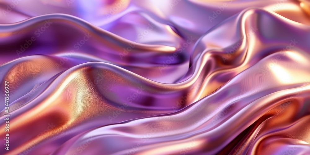 abstract background with satin fabric in copper and purple colors in wave shape