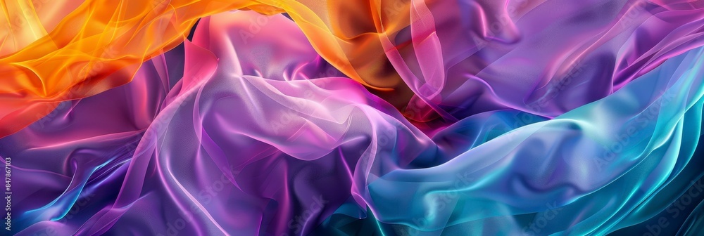 abstract background with flowing purple, teal and orange fabrics abstract background with flowing purple, teal and orange fabrics