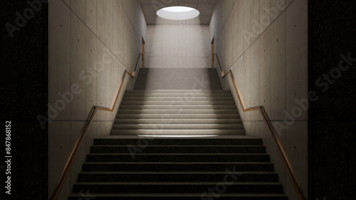 Industrial stairs corridor building structure with sunlight scene premium photo 3d render