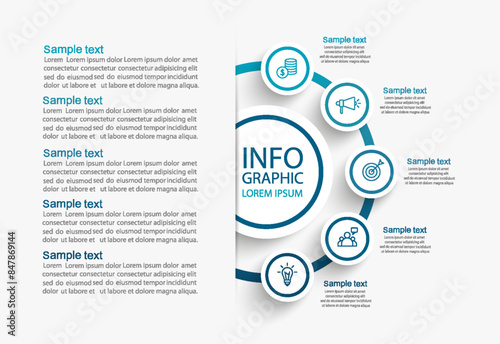 Five option circle business infographic design template. Vector illustration	